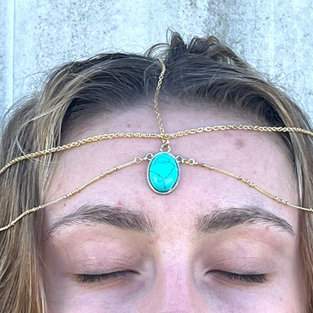 Mark By Avon Head Chain Princess Women's Gold Tone Faux Turquoise New in Package